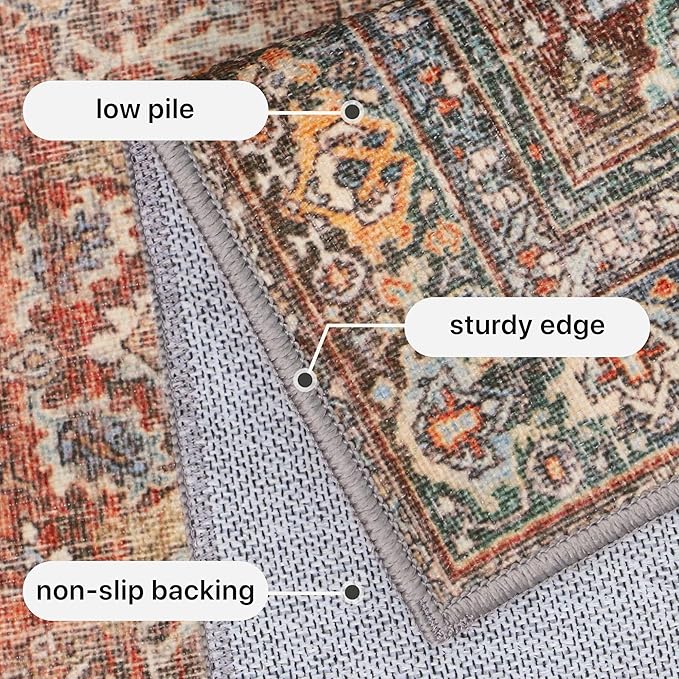 GENIMO 2x10 Runner Rugs for Hallway, Machine Washable Non Slip Vintage Rugs, Low Pile Lightweight Soft Print Rug for enrtyway, Corridor, Home Office, Kitchen, Terracotta Indigo