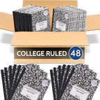 EPI 48 Pack College Ruled Composition Notebook Black - 200 Pages (100 Sheets), 9-3/4 x 7-½ - Classroom Back to School Supplies, Heavy Duty, Durable Hardcover Office Notebooks, Sewn