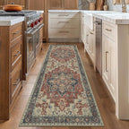 GENIMO 2'6''x8 Runner Rugs for Hallway, Machine Washable Non Slip Vintage Rugs, Low Pile Lightweight Soft Print Rug for enrtyway, Corridor, Home Office, Kitchen, Bordeaux