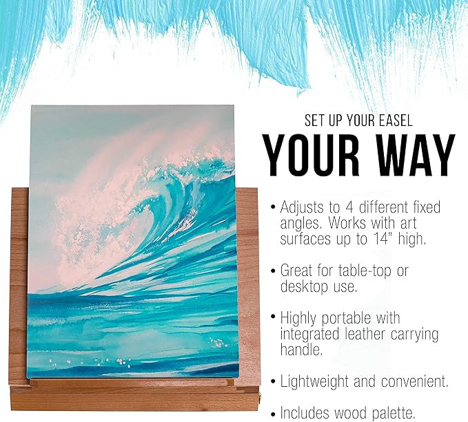 U.S. Art Supply Solid Solana Adjustable Wood Art Easel: Portable Beechwood Tabletop Easel with Storage Drawer & Palette for Painting & Drawing, Artist Desktop