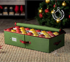 ZOBER Underbed Christmas Ornament Storage Box - Stores 64 3" Ornaments, With Dividers - Tear Proof 600D Oxford Fabric, Ornament Organizer Storage Box, Durable Christmas Containers Holder - Green