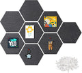 Fwpelt 12'' Large Hexagon Cork-Bulletin Boards for Walls, Self-Adhesive Modern Corkboard, Frameless Felt Pinboard, Prayer-Vision Pin Board for Office, Pack of 8 Hex Cork Tiles with 30 Pushpins