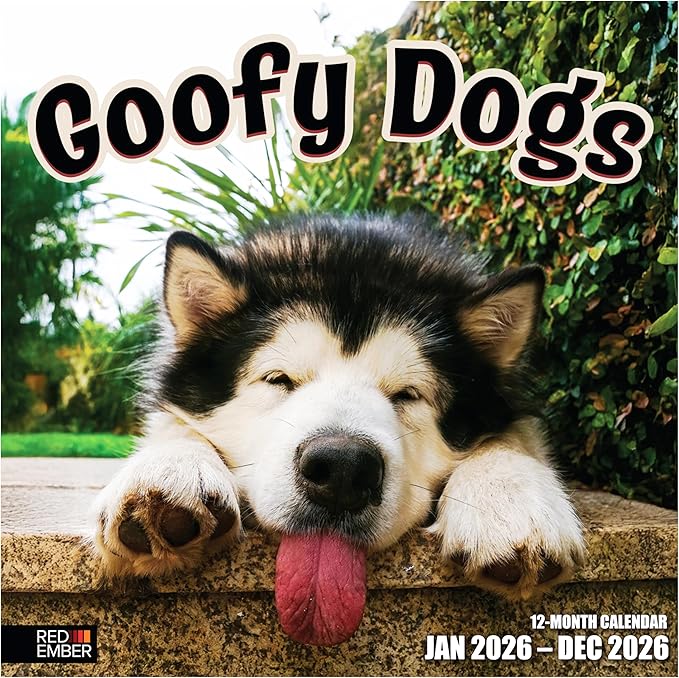 RED EMBER Goofy Dogs 2026 Wall Calendar 12 Month | 12" x 24" Open | Thick & Sturdy Paper | Holiday Gift | Kids Pooches Funny Puppy Dog Calendar 2026