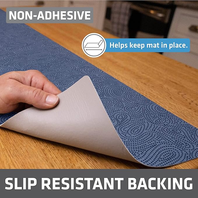Drymate Premium Luxury Shelf & Drawer Liner, Thick Cushioned Fabric, Non-Adhesive, Absorbent, Waterproof, Slip-Resistant, Liners for Kitchen Cabinets, Cupboards (USA Made)(12”x59”)(24-Pack)(Blue)