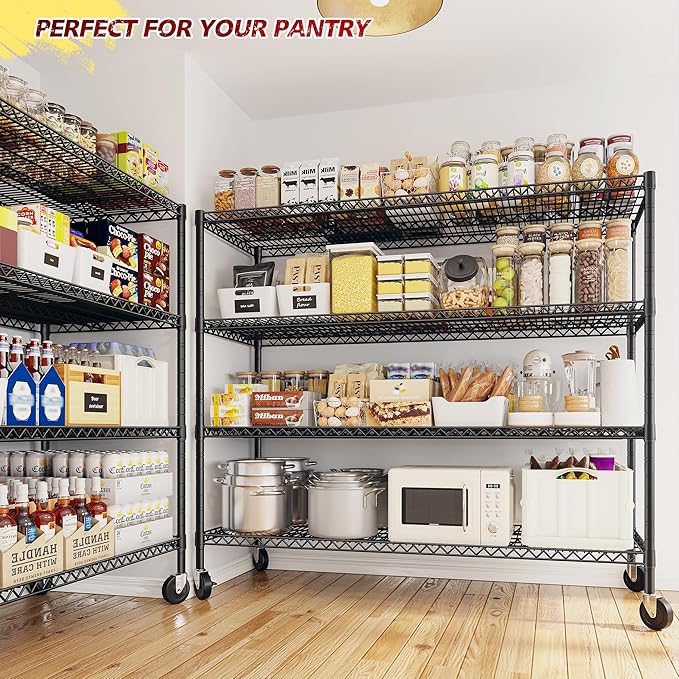 REIBII 75.6" H Storage Shelves Metal Shelving Unit with Wheels 55''W Garage Shelving Heavy Duty Wire Shelves for Storage Rack Adjustable Pantry Shelf Commercial Industrial Shelving,55.5''W X 24" D