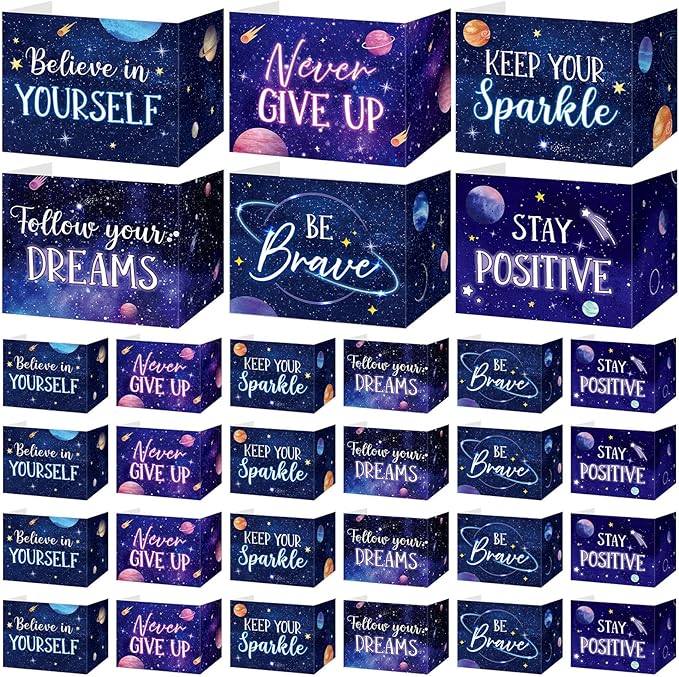 Affrolling 24 Pcs Inspirational Privacy Folders Bulk for Students Cardboard Privacy Boards Desk Divider Panel Waterproof Testing Divider for Classroom Back to School Study Supplies (Space)