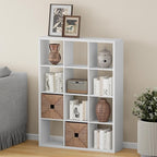Jpiziso 12-Cube Storage Organizer, Wooden Cube Shelf Bookcase with Reinforced Thick Shelves, Heavy-Duty 36.93" L x 9.37" W x 48.82" H, for Living Room Bedroom Home Office, White