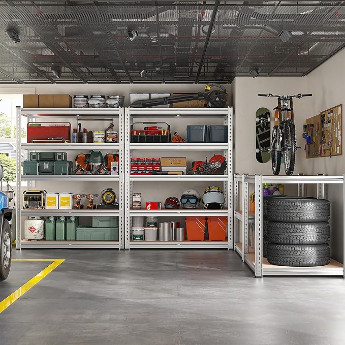 REIBII 2020LBS Garage Shelving Heavy Duty Metal Shelving 5 Tier Storage Shelves, Garage Shelves for Basement, Warehouse, Pantry, Closet, Kitchen, 72" H x 35.55" W x 16" D, Galvanized, 2 Pack