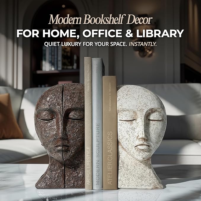 Heavy Duty Book Ends for Shelves - Book Ends for Heavy Books, Book Stopper for Shelves, Bookends for Shelves, Book Ends Unique, Bookends Decorative, Aesthetic Bookshelf Decor, The Tranquil Faces