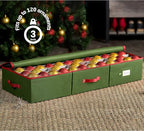ZOBER Underbed Christmas Ornament Storage Box - Stores 120 3" Ornaments, With Dividers - Tear Proof 600D Oxford Fabric, Ornament Organizer Storage Box, Durable Christmas Containers Holder - Green