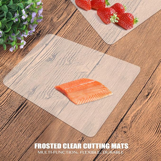 Fotouzy Flexible Plastic Cutting Boards for Kitchen, 4 Frosted Clear Cutting Mats 15 x 12 In, BPA-Free, Non-Porous, and Dishwasher Safe, Set of 4