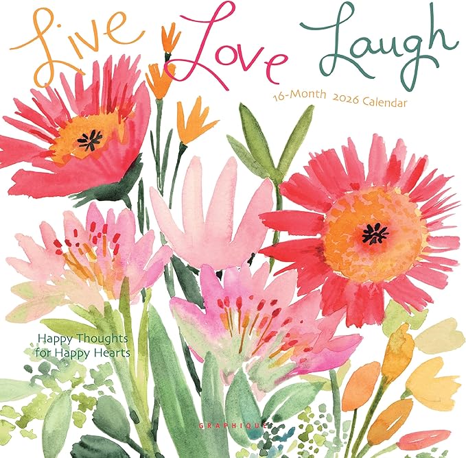 Graphique 2026 Live Love Laugh Mini Wall Calendar | 7” x 7” | Thick Paper | Home & Office Organizer | Large Monthly Grid | 3 Languages & Marked Holidays | 4 Month Preview Page for 2027