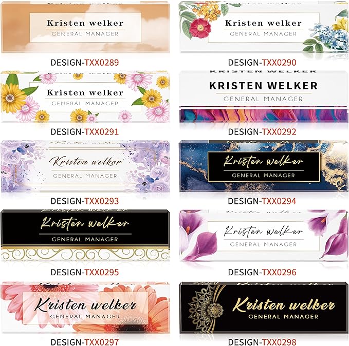 Desk Name Plate Personalized, Custom Name Plates for Desks, Office Desk Decor, Marble Design Clear Acrylic Glass Block, Personalized Office Gifts for Women Men Boss Teachers Coworker Appreciation Gift