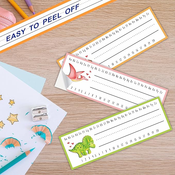 30 Name Tags Labels -Dinosaur Love Theme Self Adhesive Name Plates, Desk Label, Locker Stickers for Classroom School, Student, Teacher Decorations & Supplies - A05