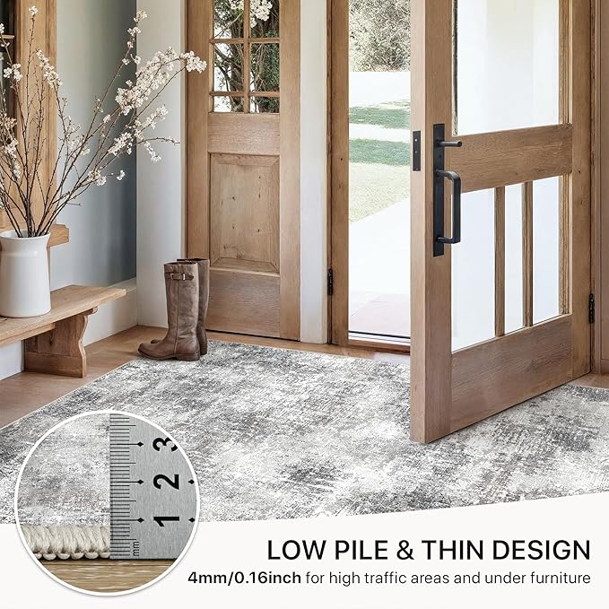 GENIMO Washable Area Rugs for Living Room, 9x12 Modern Non Slip Rugs, Low Pile Lightweight Soft Print Rug for Bedroom, Dining Room, Home Office, Grey