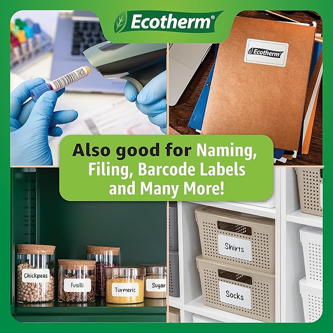 2.25" x 1.25" Thermal Labels | 6 Rolls | 12600 Labels | fits Zebra, Munbyn, Rollo, Godex, Arkscan, iDPRT, Offnova Thermal Label Printers and More | Blank White Adhesive Stickers by Ecotherm