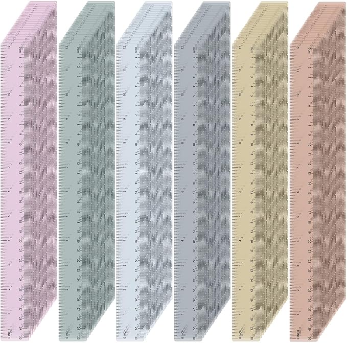 ForraFun 120 Pcs 12 Inch Plastic Ruler Bulk Colorful Transparent Ruler with Imperial and Metric Scales for Back School Office Supplies Home Tool Operation Measuring Drawing(Morandi Color)