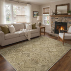 GENIMO 9x12 Area Rugs for Living Room, Machine Washable Non Slip Vintage Rugs, Low Pile Lightweight Print Rug for Bedroom, Dining Room, Home Office, Tan Brown