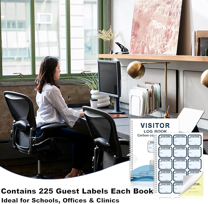 1 Pack of Visitor Badges Log with Carbon Copy Protecting Privacy Pages Visitor Stickers 8.5x11 Inch Visitor Log Book School Church Business Pass Guest Register Book - 225 Badges 30 Memo Pages (1)
