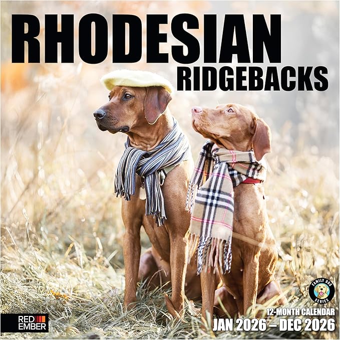 RED EMBER Rhodesian Ridgebacks 2026 Wall Calendar 12 Month | 12" x 24" Open | Thick & Sturdy Paper | Holiday Gift | Cute Puppy Dog Calendar 2026