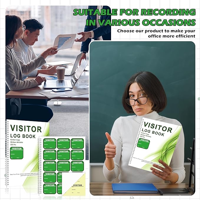 1 Pack Visitor Badges with Carbon Copy Visitor Stickers Letter Size Visitor Log Book Protecting Privacy Pages Register Book Business Guest Name tag for School Clinics Church-225 Badges 30 Memo Pages