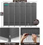 Sorbus 6 Panel Room Divider 6 ft. Tall - Privacy Screen, Extra Wide Double Hinged Panels, Mesh Hand-Woven Design, Partition Room Dividers and Folding Privacy Screens, Wall Divider for Room Separation