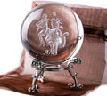 3D Laser Constellation Ball Crystal Paperweight Full Sphere Glass Fengshui with Sliver-Plated Flowering Stand(Aries)