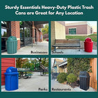 Campus Collection 42 Gallon Slatted Round Heavy-Duty Plastic Commercial Outdoor and Indoor Trash Can with Push Open Dome Lid and Internal Liner | Great for Schools and Businesses - Blue