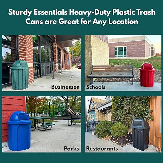 Sturdy Essentials 32 Gallon Square 100% Recycled Plastic Heavy Duty Indoor or Outdoor Commercial Trash Can with Push Lid | Great for Schools and Businesses - Brown