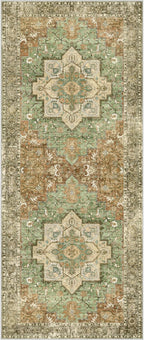 GENIMO 2'6"x6 Runner Rugs for Hallway, Machine Washable Non Slip Vintage Rugs, Low Pile Lightweight Soft Print Rug for enrtyway, Corridor, Home, Office, Kitchen, Muted Green Brown