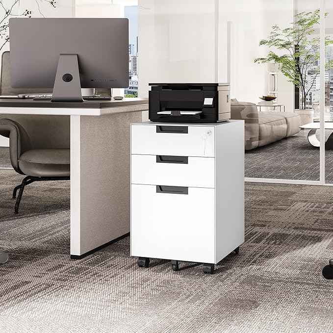 Fesbos 3 Drawer Vertical File Cabinets, Mobile Filling Cabinet with Lock for Legal/Letter Size, Pre-Built Office Storage File Cabinet with Wheels Under Desk - Fully Assembled