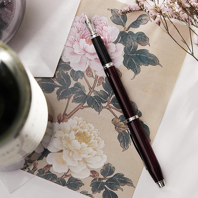 Cross Century II Black Lacquer with Chrome Plated Appointments and Polished Stainless Steel Medium Nib Fountain Pen
