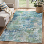 GENIMO Washable Rugs 4x6 Area Rugs for Living Room Bedroom, Modern Lightweight Rug Ultra Soft Indoor Area Rugs 4x6 for Dining Room, Low Pile Carpet with Non Slip Backing, Blue Green