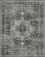 GENIMO 7'6''x9'6'' Area Rugs for Living Room, Machine Washable Non Slip Vintage Rugs, Low Pile Lightweight Chenille Print Rug for Bedroom, Dining Room, Home Office,Charcoal Gray