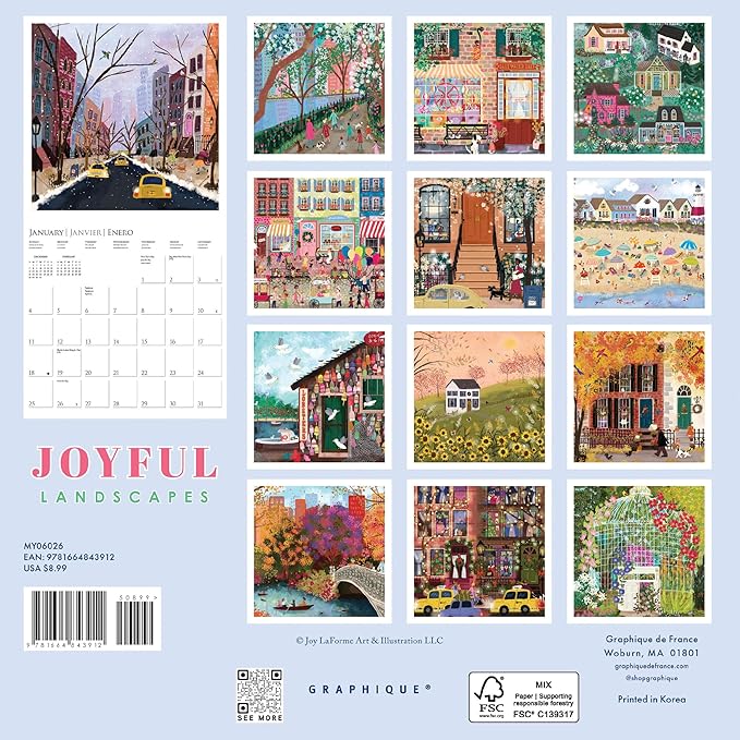 Graphique 2026 Joyful Landscapes Mini Wall Calendar | 7” x 7” | Thick Paper | Home & Office Organizer | Large Monthly Grid | 3 Languages & Marked Holidays | 4 Month Preview Page for 2027