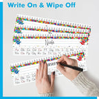 40 PCS Desk Nameplates, Waterproof Confetti Desk Name Tags with Alphabet, Number Line 1-30 Erasable and Reusable Traditional Manuscript Name Plate for Classroom School Student (12” x 3.5”)