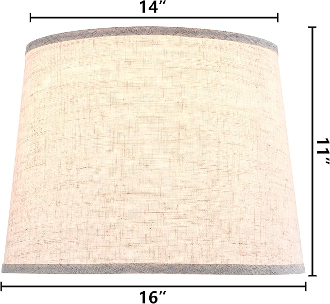 GO&SO Large Oatmeal Linen Drum Lamp Shade - 14"x16"x11" (Spider) - Farmhouse Style Replacement for Table, Floor & Bedside Lamps - Handcrafted Natural Linen Fabric - Easy Assembly