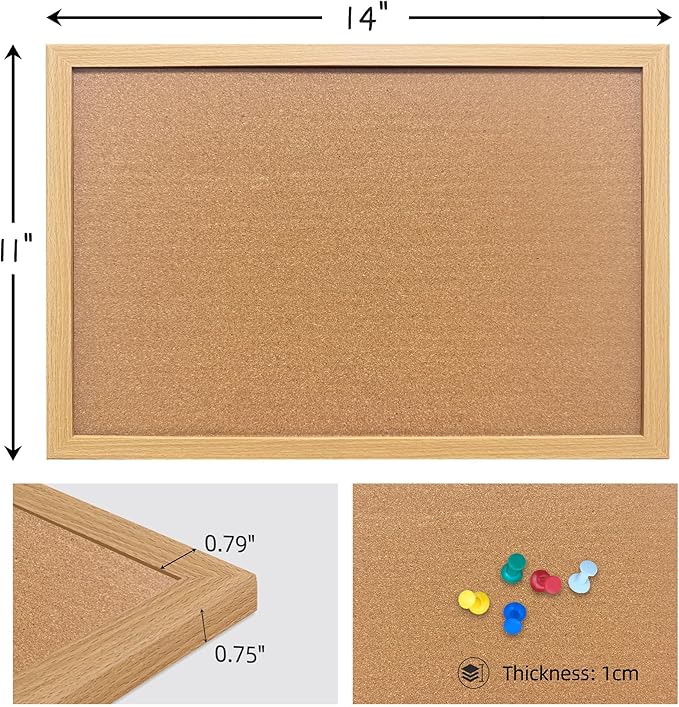 Yunihome Cork Bulletin Board, 11x14 Inches Hanging Cork Board Wooden Framed with Pins for Wall, Dorm Room, Office, Home Decor – Natural Cork & Black Frame