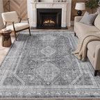 GENIMO 6x9 Area Rugs for Living Room, Machine Washable Non Slip Rugs, Low Pile Lightweight Print Rug for Bedroom, Dining Room, Home Office, Vintage Grey