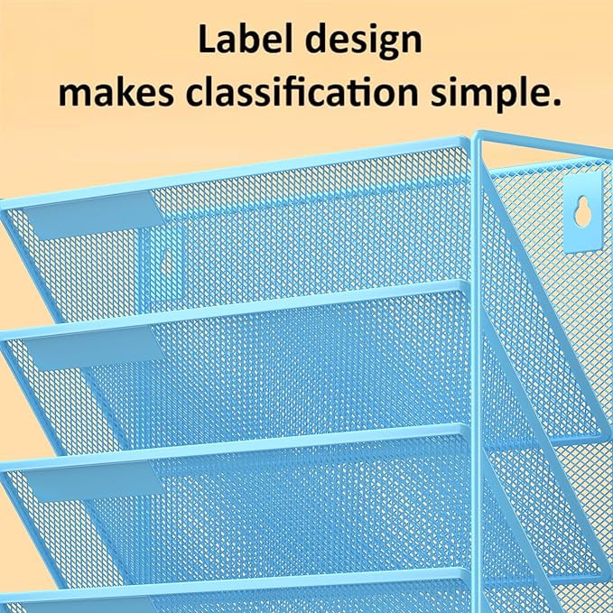 Kuntine.B 6-Tier Wall File Organizer Hanging File Organizer Cubicle Organizer Wall File Holder for Office Home (Blue, 6 Tier)