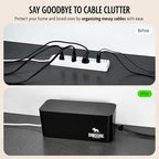 DMoose Cable Management Box - 2 Pack Medium & Large Cord Organizer for Desk & Floor, Cable Organizer Box for Child & Pet - Cable Box Hider for Tidy Office & Home, Power Strip Cover (Black - Pack of 2)