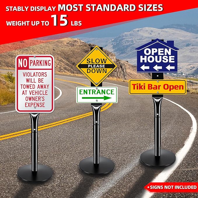 VAIIGO 2Pack Heavy Duty Cast Iron Sign Stand - 48" Outdoor Portable Pedestal Post - Display Road Sign, Construction Sign Holder (Black)