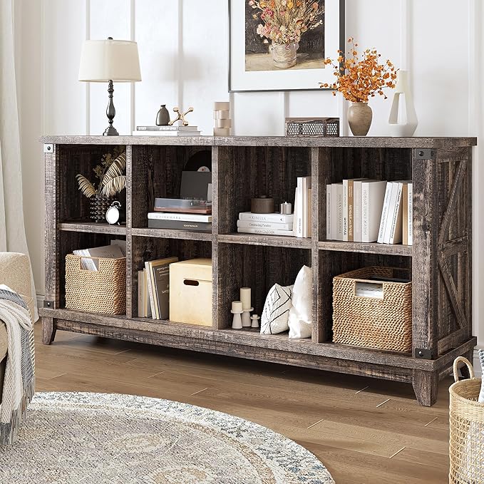 EnHomee 8 Cube Storage Organizer and Shelves, Cube Shelf Bookshelf for Home and Bedroom, Black Oak