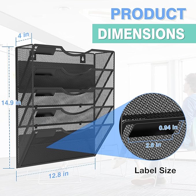 Kuntine.B Wall File Organizer Office Hanging Magazine Holder Wall File Organizer for Office Home (Black, 5 Tier Magnetic)