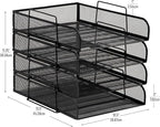 Mind Reader Stackable Paper Tray, Desktop Organizer, File Storage, Office, Metal Mesh, 10.5" L x 13.5" W x 11.25" H, 4 Pcs., Black