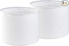 Set of 2 Pure White Linen Drum Lamp Shade 13" Top x 13" Bottom x 10" High (Spider) Contemporary Lamp Shades for Table Lamps & Bedside Lamps Replacement Lampshade - GO&SO - Assembly is Required