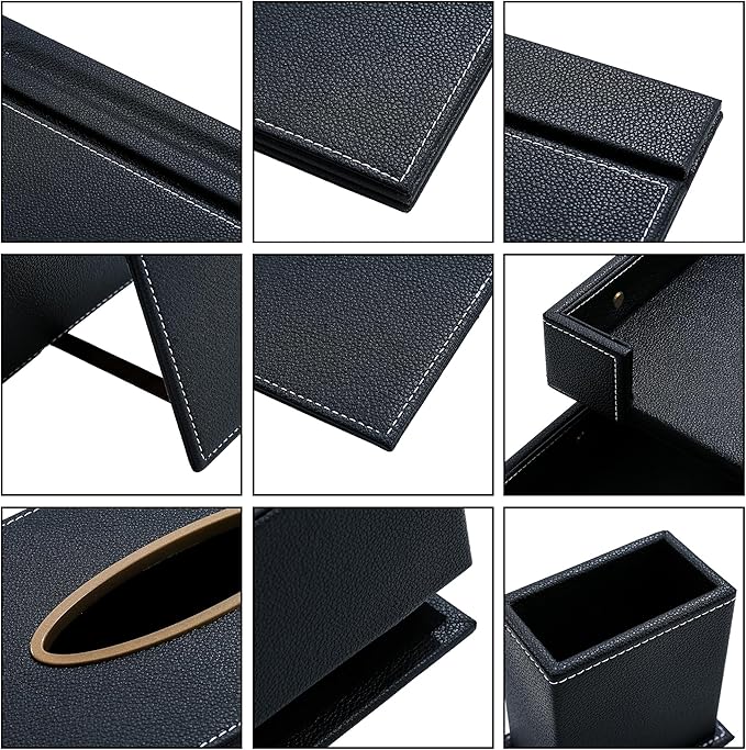 RitPin Desk Set, 11-Piece All-in-One – Executive Desk Accessories & Office Supplies, Leather Desk Organizer with Desk Pad & Blotter, 2-Tier Letter Tray, Luxury Office Desk Decor & Boss Gifts (Black)