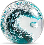 EUSTUMA Hand Blown Glass Figurines Ball Ocean Waves,Paperweight Glass Ball,Home Decor Collectible,Aquarium Decor,Office Decor Ocean Lovers