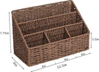 DINGTAI Rattan Desk Organizer, Tabletop Mail Holder, 5 Slot Mail Organizer Countertop Basket, Rattan Office Supplies, Boho Office Desk Accessories, Wicker Desk Organizer, Magazine Holder（Brown）