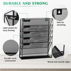 EASEPRES Desk File Organizer Mesh 6-Tier, Hanging Wall Mount Document Organization Stand, Desktop Vertical Mail Paper Folder Holder Rack with Bottom Tray for Office Home Cubicle Countertop, Black